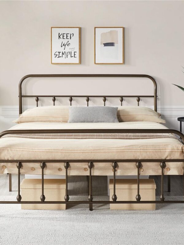 Alden Design Metal Platform Queen Bed with High Headboard, Bronze