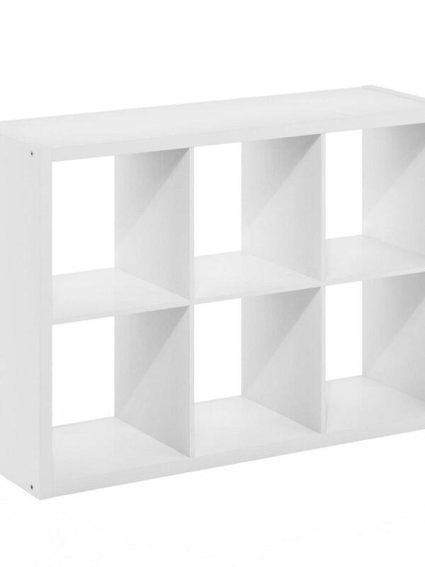 Furinno Cubicle Open Back Decorative Cube Storage Organizer, 6-Cube, White