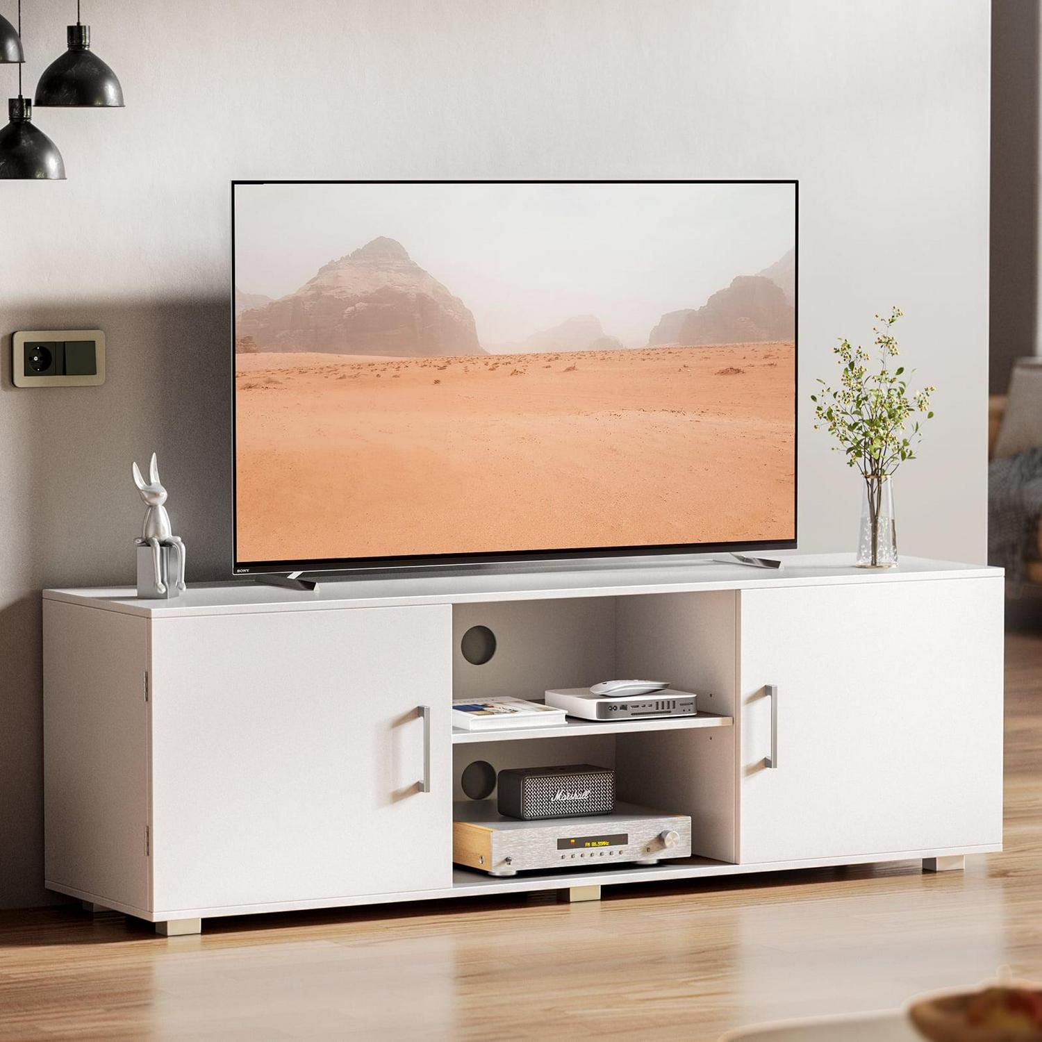 SUPERJARE White TV Stand for 55 TV, Modern Entertainment Center, TV Console Media Cabinet with Storage and Cable Holes for Living Room Bedroom - Image 6