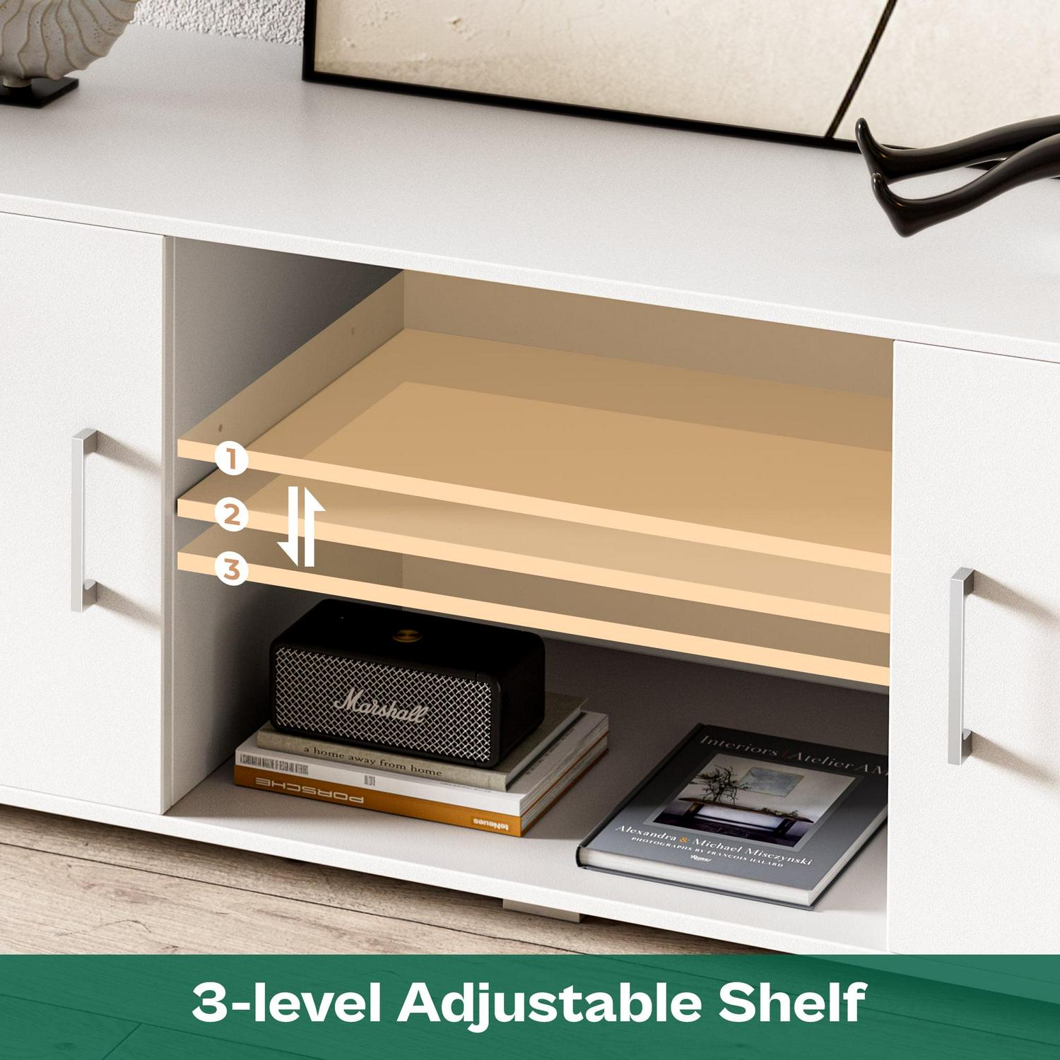 SUPERJARE White TV Stand for 55 TV, Modern Entertainment Center, TV Console Media Cabinet with Storage and Cable Holes for Living Room Bedroom - Image 3