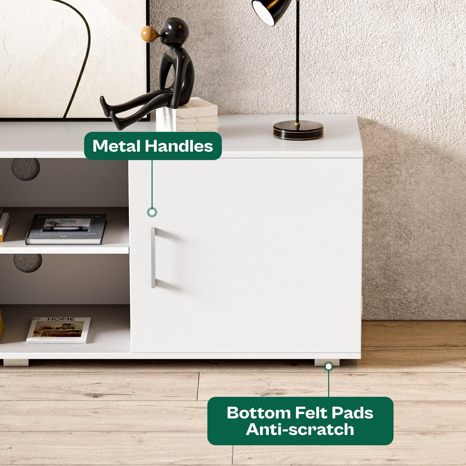 SUPERJARE White TV Stand for 55 TV, Modern Entertainment Center, TV Console Media Cabinet with Storage and Cable Holes for Living Room Bedroom - Image 5