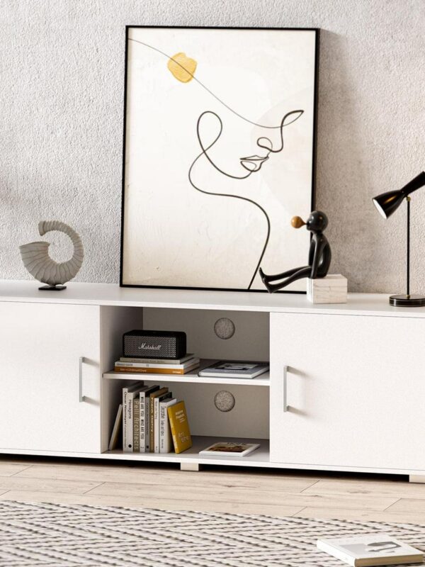 SUPERJARE White TV Stand for 55  TV, Modern Entertainment Center, TV Console Media Cabinet with Storage and Cable Holes for Living Room Bedroom