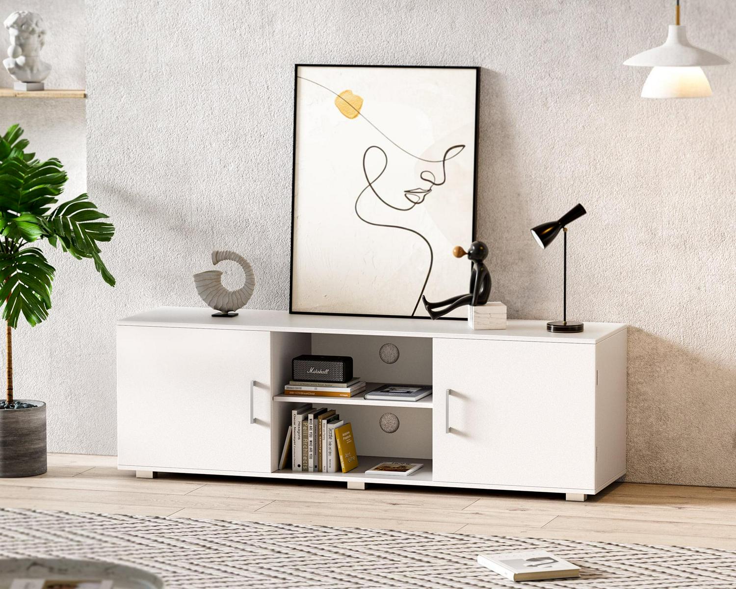 SUPERJARE White TV Stand for 55 TV, Modern Entertainment Center, TV Console Media Cabinet with Storage and Cable Holes for Living Room Bedroom - Image 8