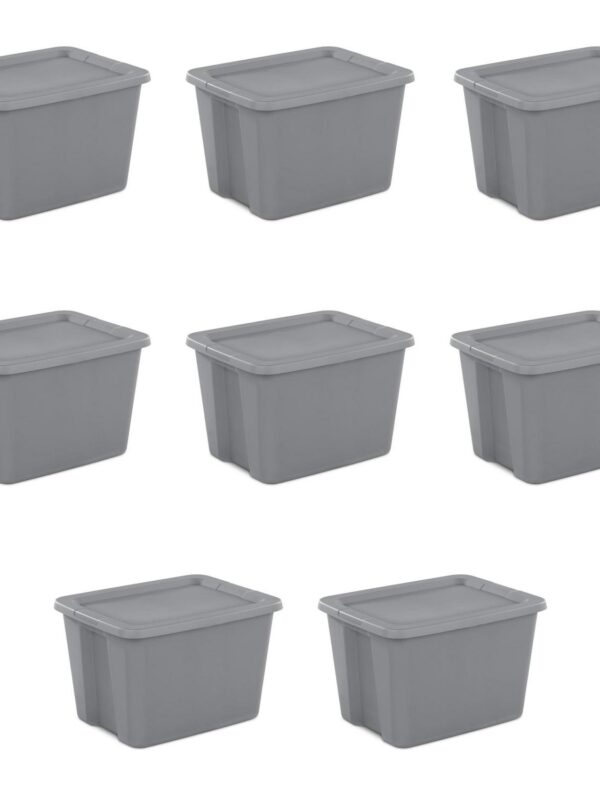 Sterilite 18 Gallon Tote Box Plastic, Gray, Set of 8