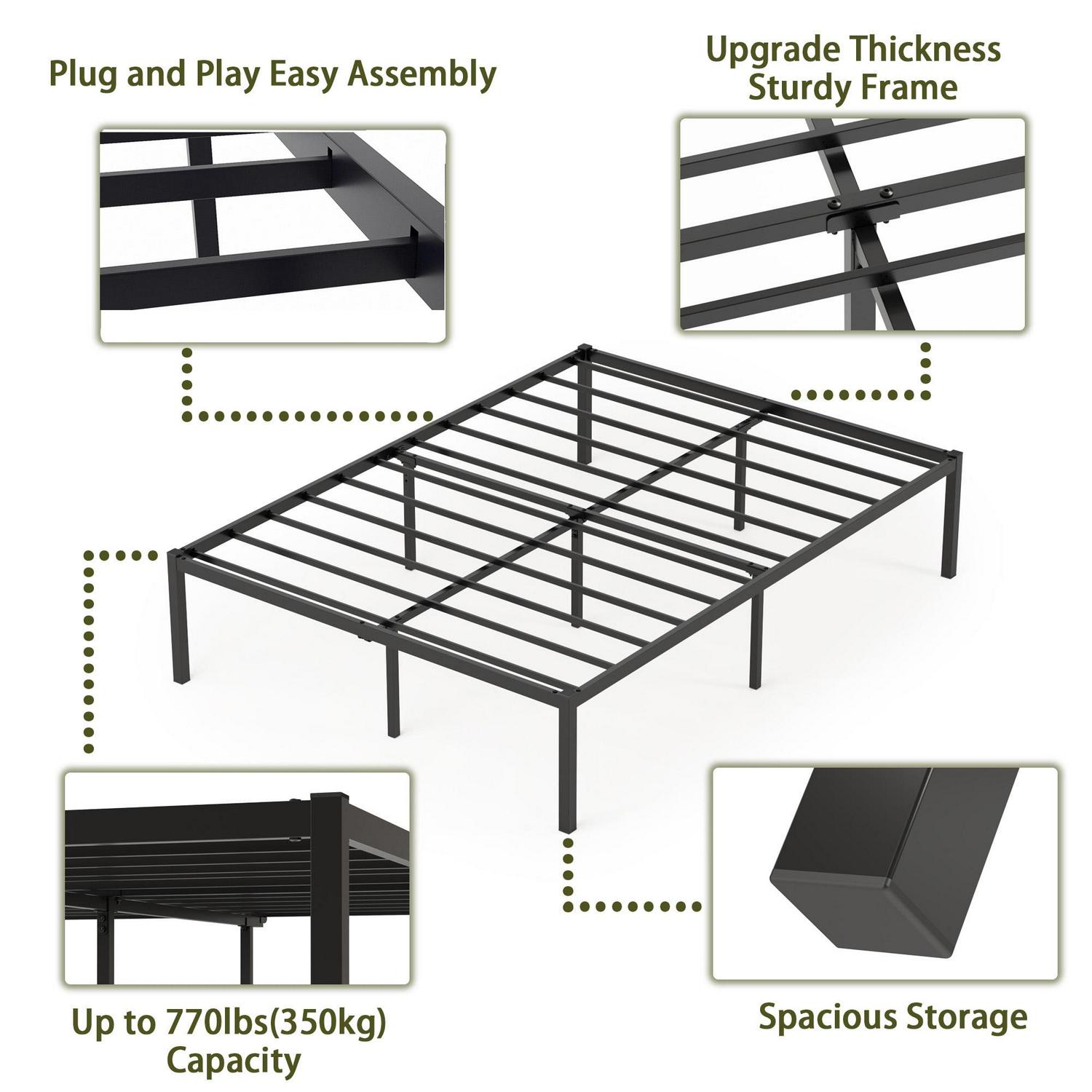 Teraves 16 Inch Full Size Black Metal Platform Bed Frame with Under-bed Storage for Home Bedroom Furnitures - Image 5