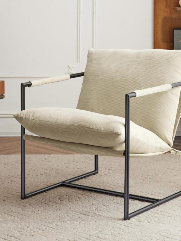 Unikome Basic Livingroom Sling Accent Arm Chair Morden Chair Metal Lounge Chair, Metal Framed Arm-chair with Shredded Foam Cushioning for Livingroom, Wheat Yellow(Oversized)