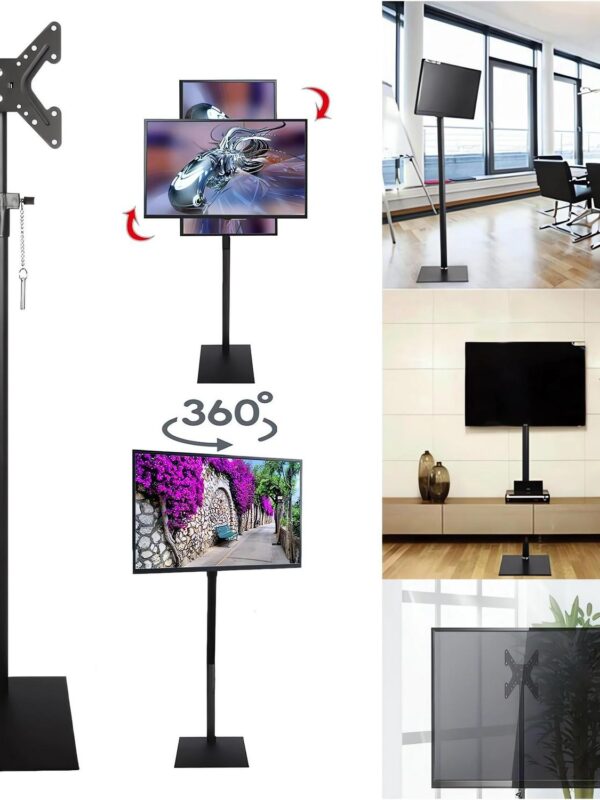 bimiti Floor TV Stand, Fits 13-42 inch TVs, Height Adjustable, Black