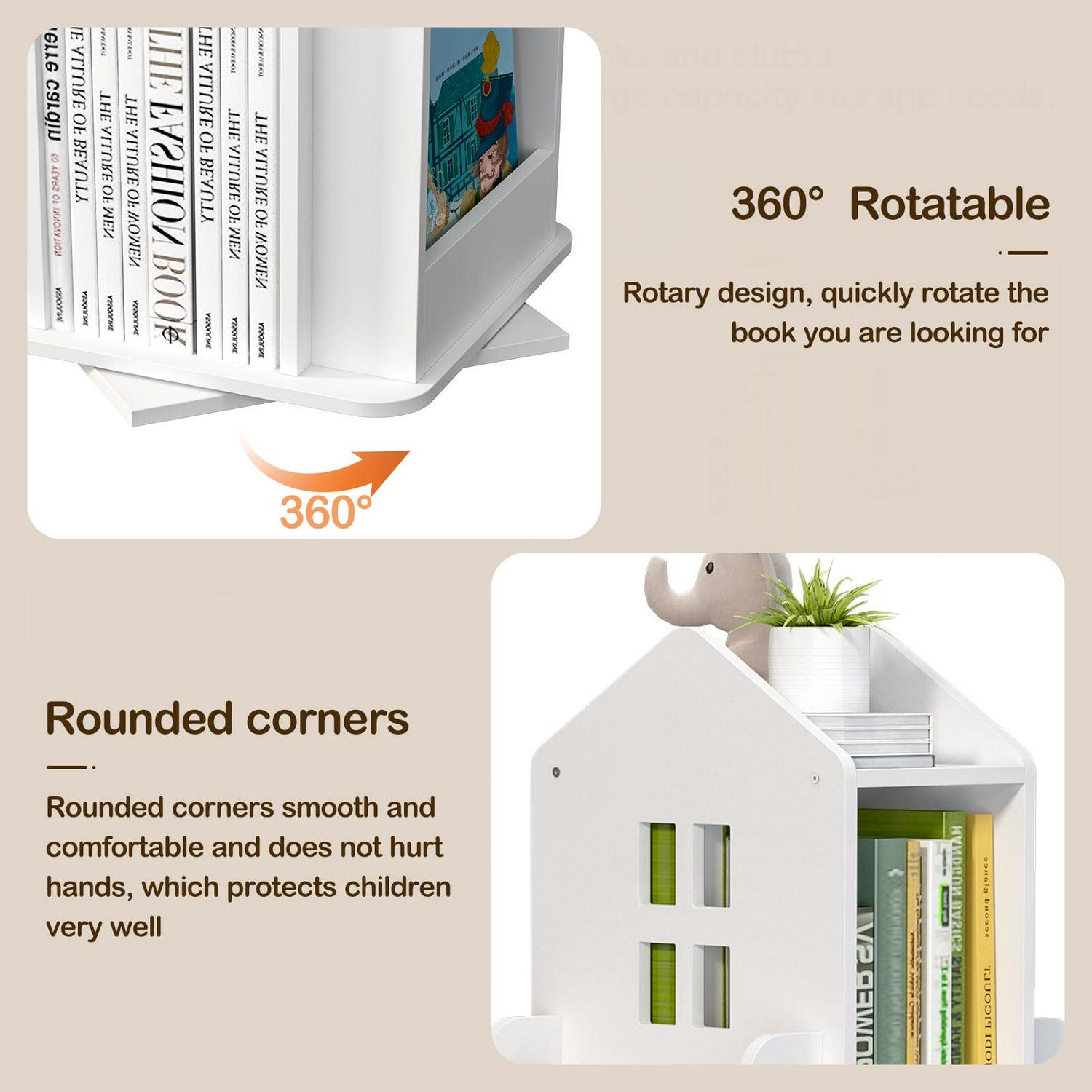 tonchean 360A Rotating Castle Bookcase, 37.4 Book and Toy Storage Organizer Rack, Kids Room White Corner Bookshelf Tower, Home Office Furniture - Image 5