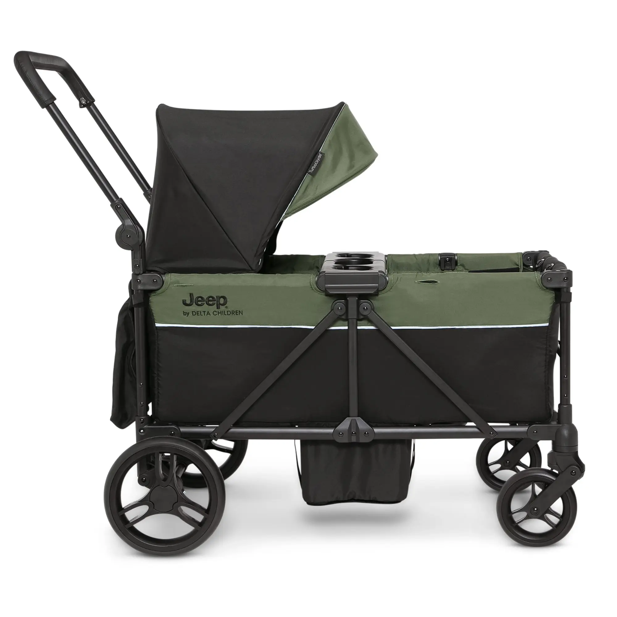 Jeep TurboGlyde Stroller Wagon by Delta Children – Extended Footwell for More Leg Room, Greenguard Gold Certified, Black/Green - Image 7