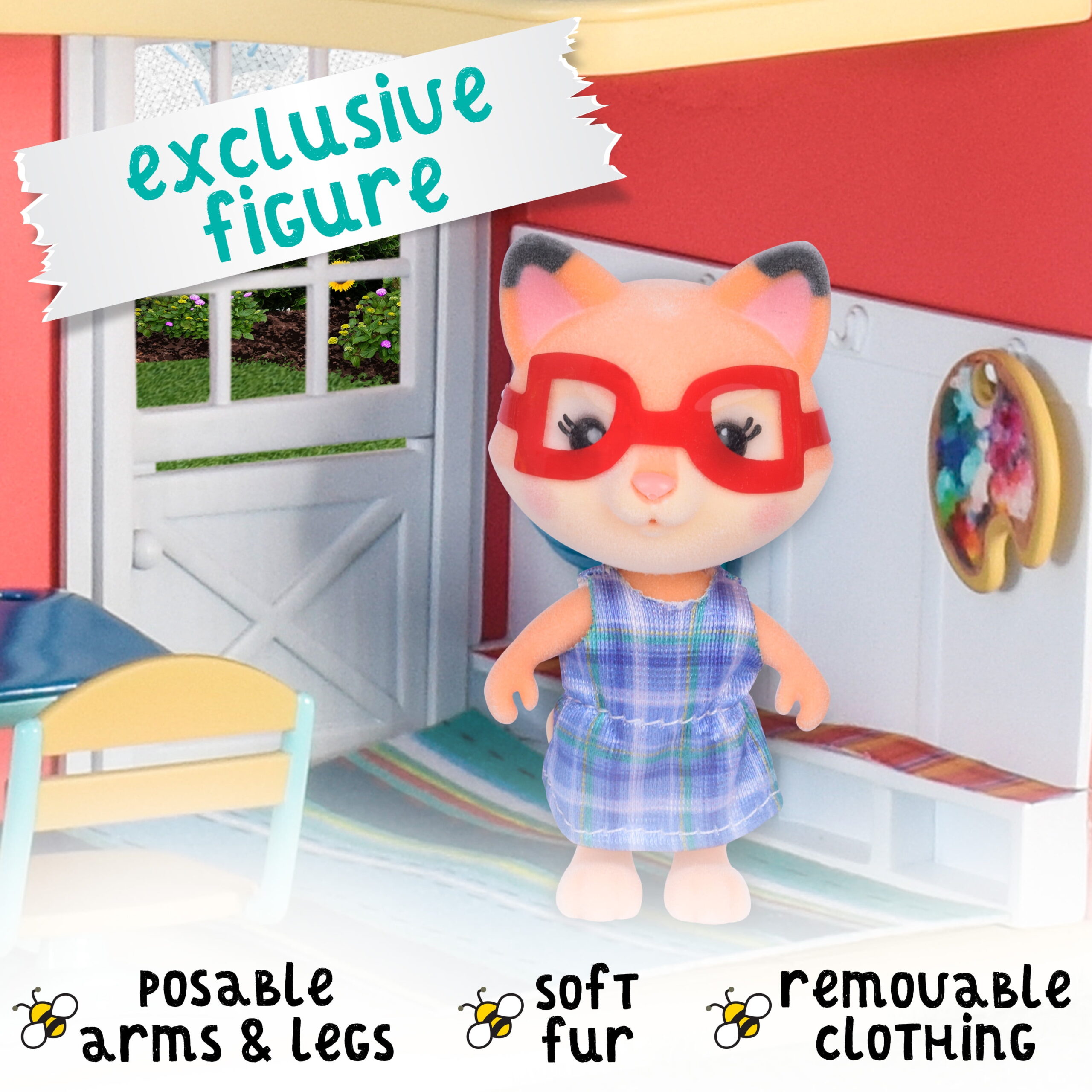 Honey Bee Acres Sunshine Meadow School – 21 Piece Miniature Dollhouse with Accessories & Exclusive Fox Figure – Pretend Play Set for Kids Ages 3+ - Image 5