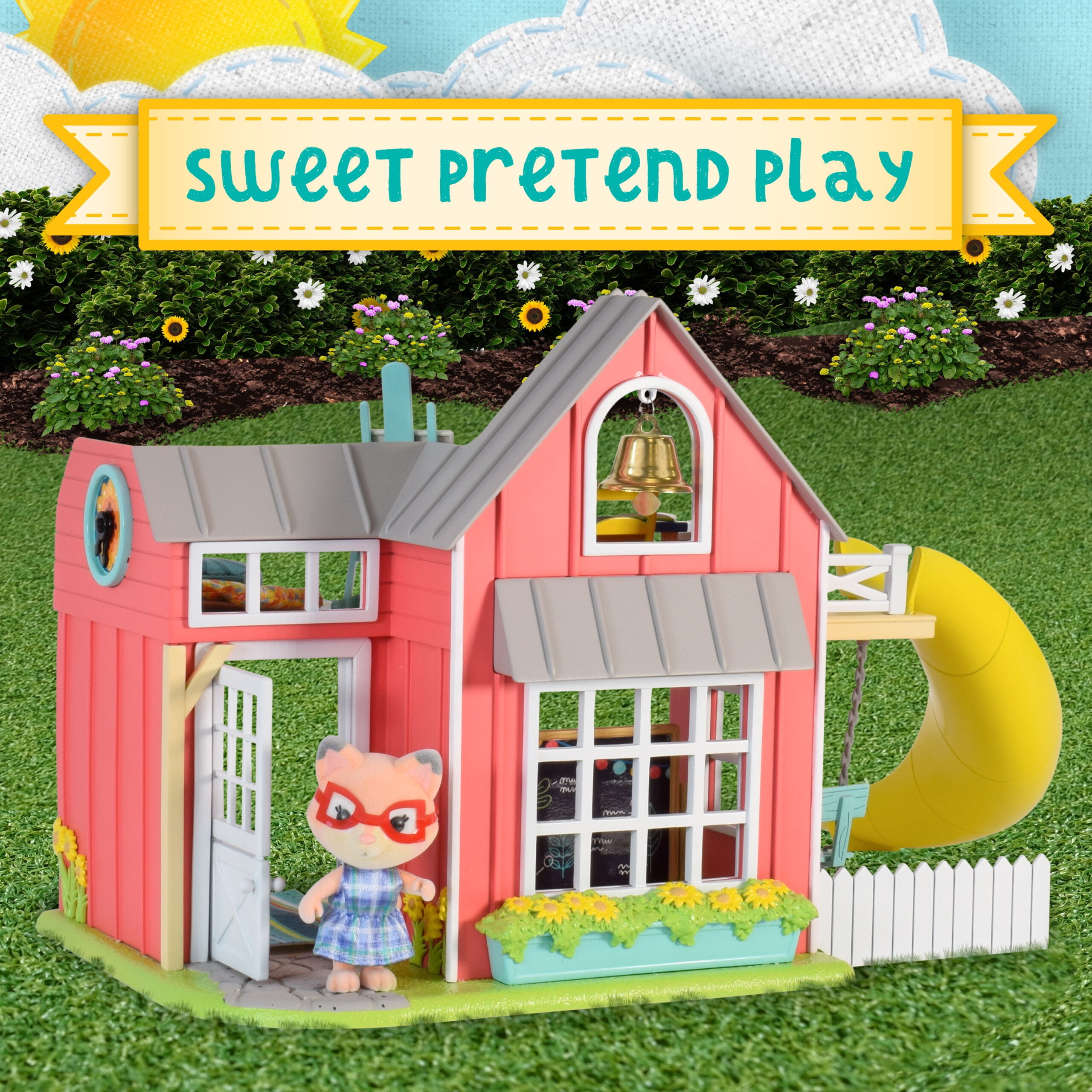 Honey Bee Acres Sunshine Meadow School – 21 Piece Miniature Dollhouse with Accessories & Exclusive Fox Figure – Pretend Play Set for Kids Ages 3+ - Image 3