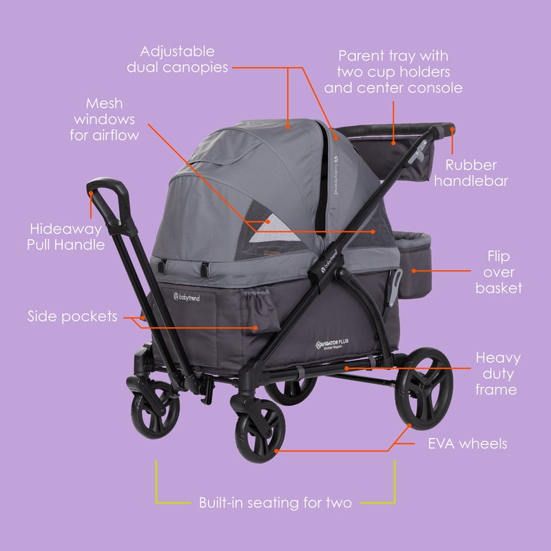 Baby Trend Navigator Plus 2-in-1 Stroller Wagon, Dash Midnight Black - Image 5