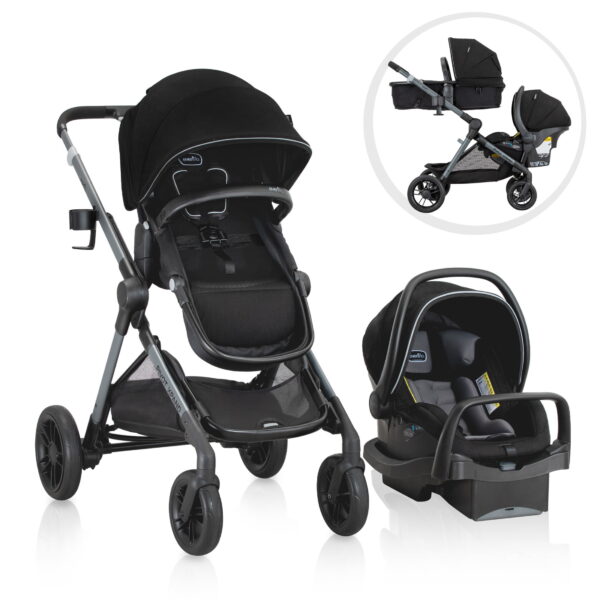 Evenflo Pivot Xpand Travel System with LiteMax Preemie and Infant Car Seat (Ayshire Black)