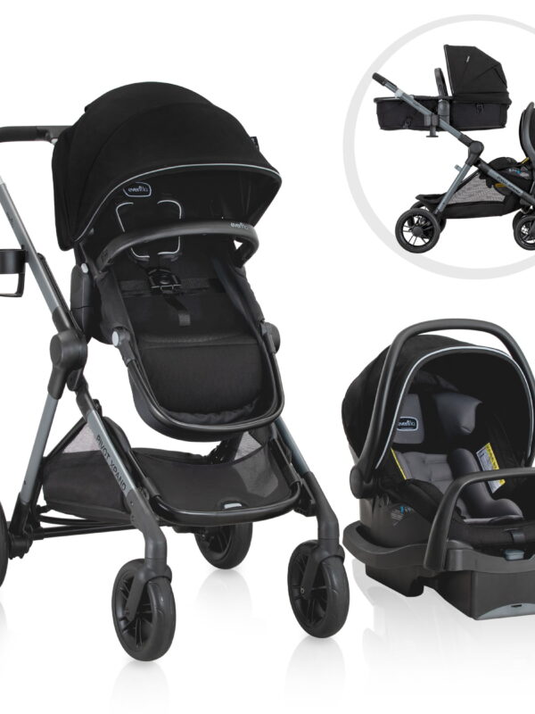 Evenflo Pivot Xpand Travel System with LiteMax Preemie and Infant Car Seat (Ayshire Black)