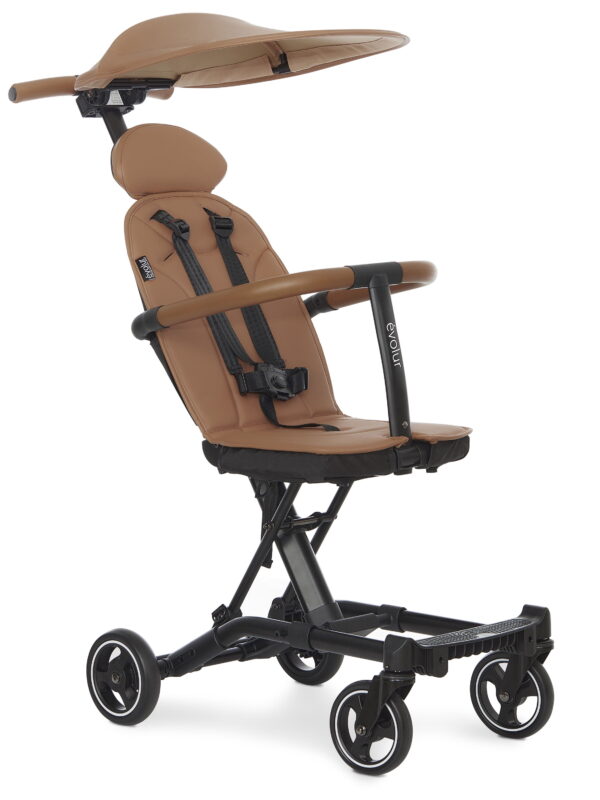 Evolur Cruise Rider Stroller with Canopy, Easy to Carry Travel Stroller, Cognac