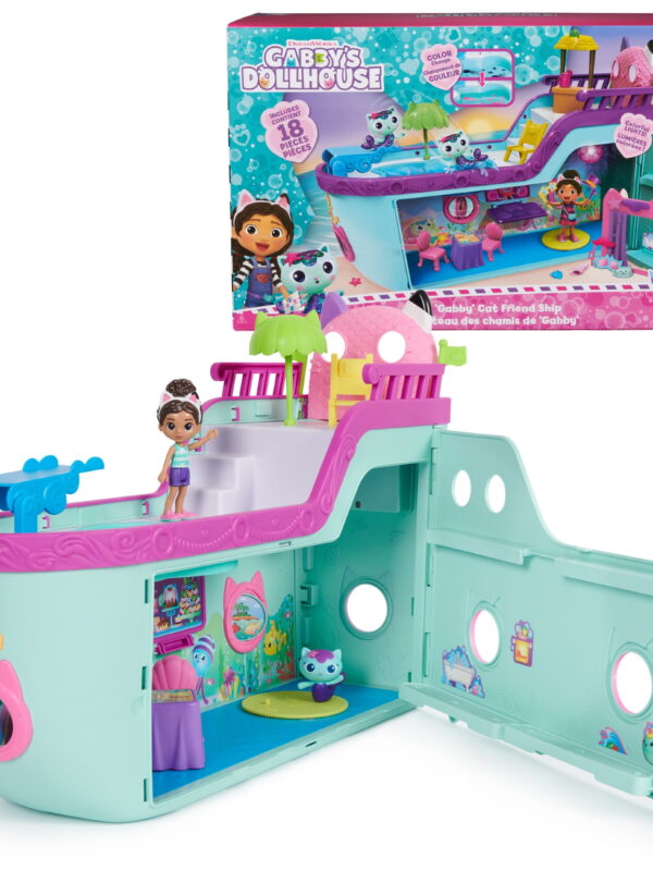 Gabby’s Dollhouse, Gabby Cat Friend Ship Cruise Ship Toy Vehicle Playset, for Kids Age 3 and up