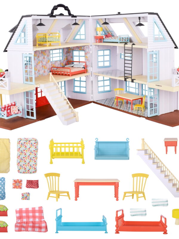 Honey Bee Acres Buzzby Farmhouse – 25 Piece Three-Story Country Dollhouse with Furniture & Exclusive Rabbit Figure – Doll Playset for Kids Ages 3+