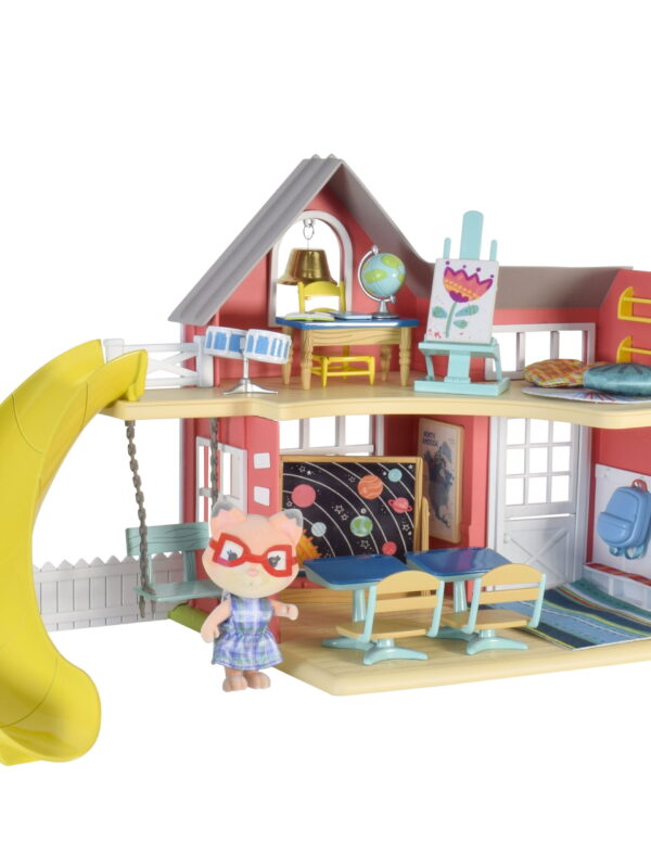 Honey Bee Acres Sunshine Meadow School – 21 Piece Miniature Dollhouse with Accessories & Exclusive Fox Figure – Pretend Play Set for Kids Ages 3+