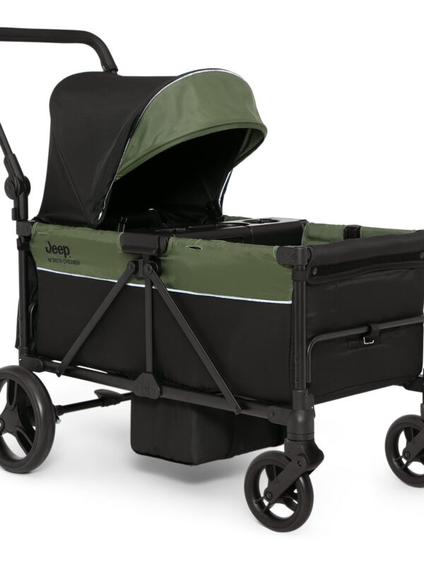 Jeep TurboGlyde Stroller Wagon by Delta Children – Extended Footwell for More Leg Room, Greenguard Gold Certified, Black/Green