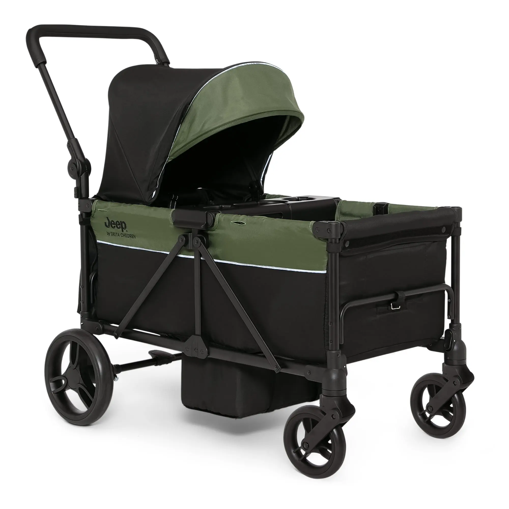 Jeep TurboGlyde Stroller Wagon by Delta Children – Extended Footwell for More Leg Room, Greenguard Gold Certified, Black/Green