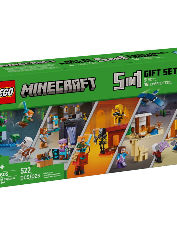 LEGO Minecraft Gift Set - 5 epic sets with 15 characters in 1 Box: Steve’s Desert Expedition, The Armory, The Nether Lava Battle, The Illager Desert Patrol, and The Lush Cave Fight - 66805