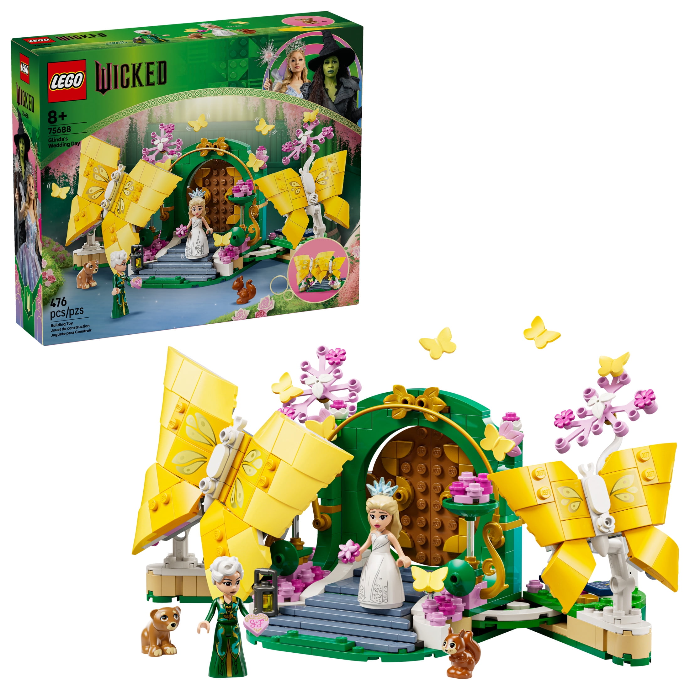 LEGO Wicked Glinda's Wedding Day Building Toy - Pretend Playset with 2 Minidolls, 2 Animal Toy Figures, & 2 Poseable Butterflies - Building Blocks for Kids, Ages 8+ - Gift for Girls & Boys - 75688