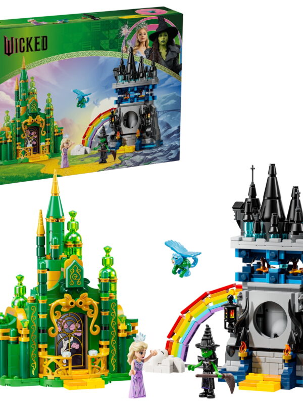 LEGO Wicked Emerald City & Kiamo Ko Castle Building Toy - Elphaba & Glinda Toy Figures, 2 Buildable Playsets, & Flying Monkey Minifigure for Kids, Ages 9+ - Wicked Merch Gift for Girls & Boys - 75689