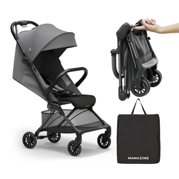 Mamazing Ultra Air X Lightweight Baby Stroller for Airplane Travel, 9.9 lbs, Ultra-Compact, Light & Strong, Age Group: Infant, Single, Grey
