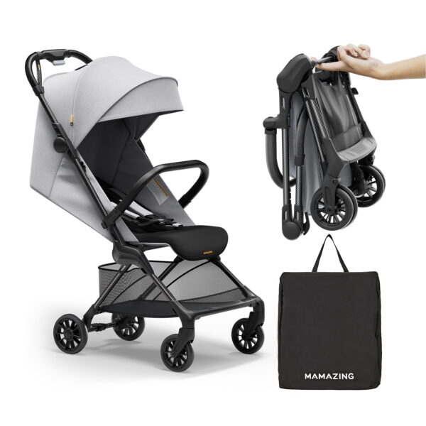 Mamazing Ultra Air X Lightweight Baby Stroller for Airplane Travel, 9.9 lbs, Ultra-Compact, Light & Strong, Age Group: Infant, Single, Black