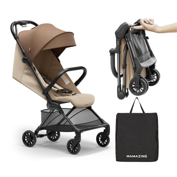 Mamazing Ultra Air X Lightweight Baby Stroller for Airplane Travel, 9.9 lbs, Ultra-Compact, Light & Strong, Age Group: Infant, Single, Brown