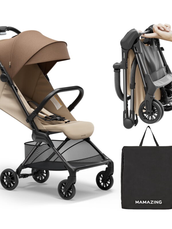 Mamazing Ultra Air X Lightweight Baby Stroller for Airplane Travel, 9.9 lbs, Ultra-Compact, Light & Strong, Age Group: Infant, Single, Brown
