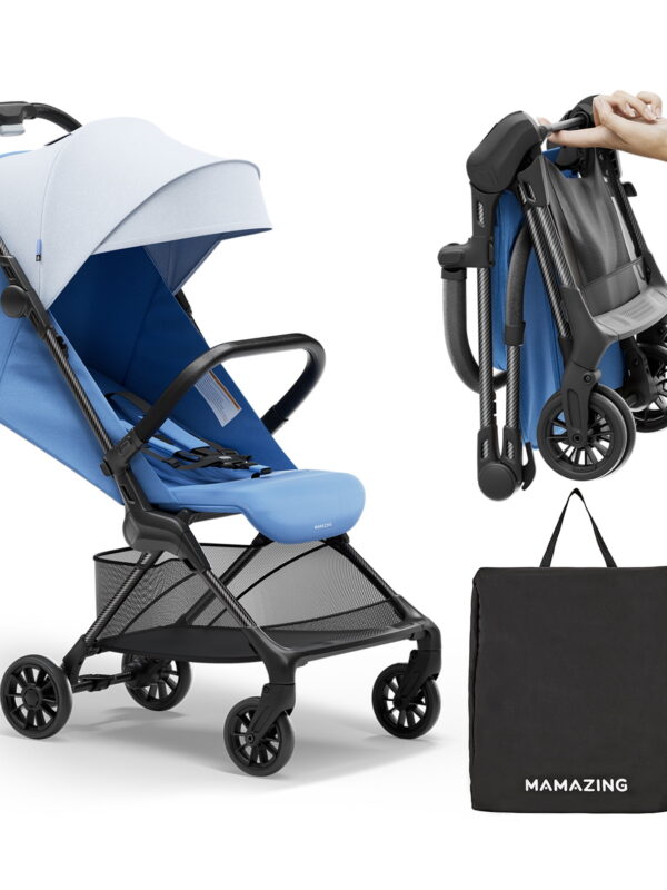 Mamazing Ultra Air X Lightweight Baby Stroller for Airplane Travel, 9.9 lbs, Ultra-Compact, Light & Strong, Age Group: Infant, Single,Blue