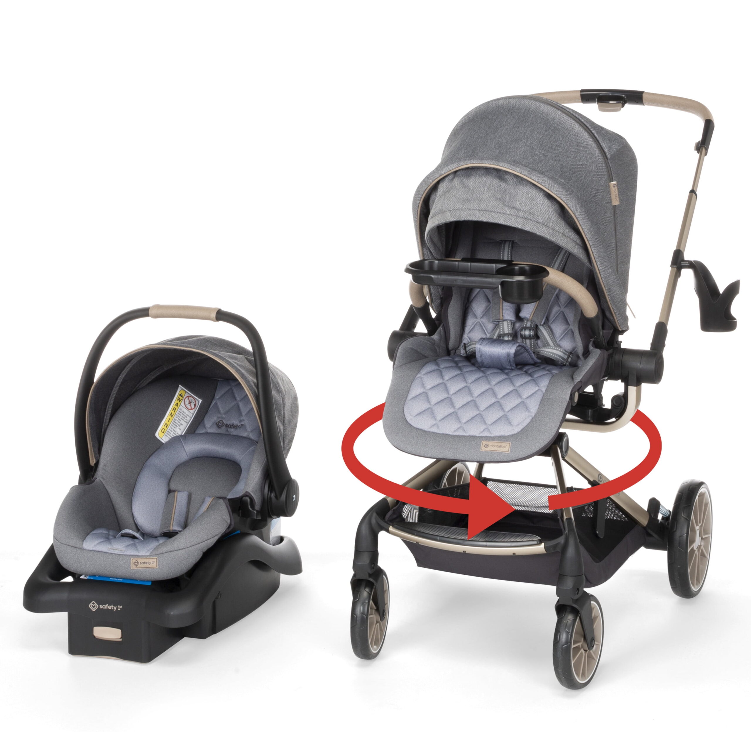Monbebe 360 Rotating Modular Travel System Stroller with Rear-Facing Infant Car Seat, Castlepoint, Infant & Toddler, Unisex