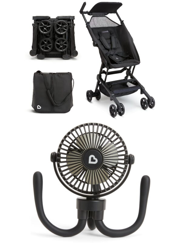 Munchkin® Sparrow™ Ultra Compact Lightweight Travel Stroller for Babies & Toddlers and Munchkin® Multi-Use Rechargeable Stroller Fan, Black