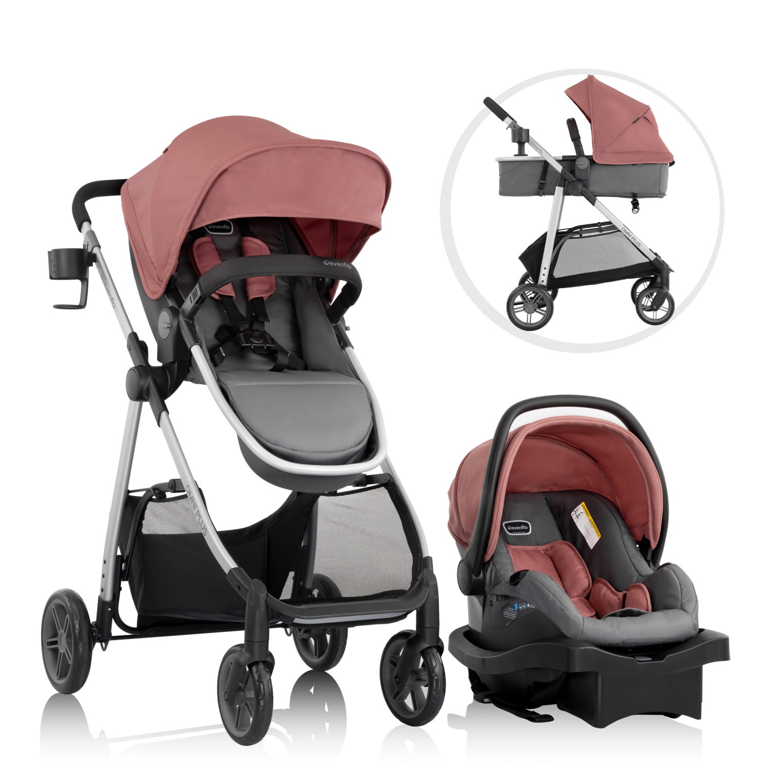 Evenflo Omni Plus Modular Travel System with LiteMax Rear-Facing Infant Car Seat (Shasta Pink)