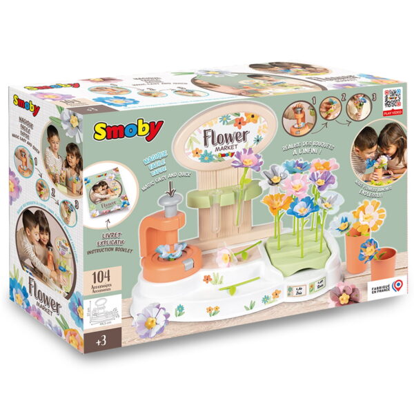 SMOBY: Flower Market - Kids DIY 100 Piece Set, Build Your Own Fabric Flower Bouquets, Arts & Crafts For Ages 3+