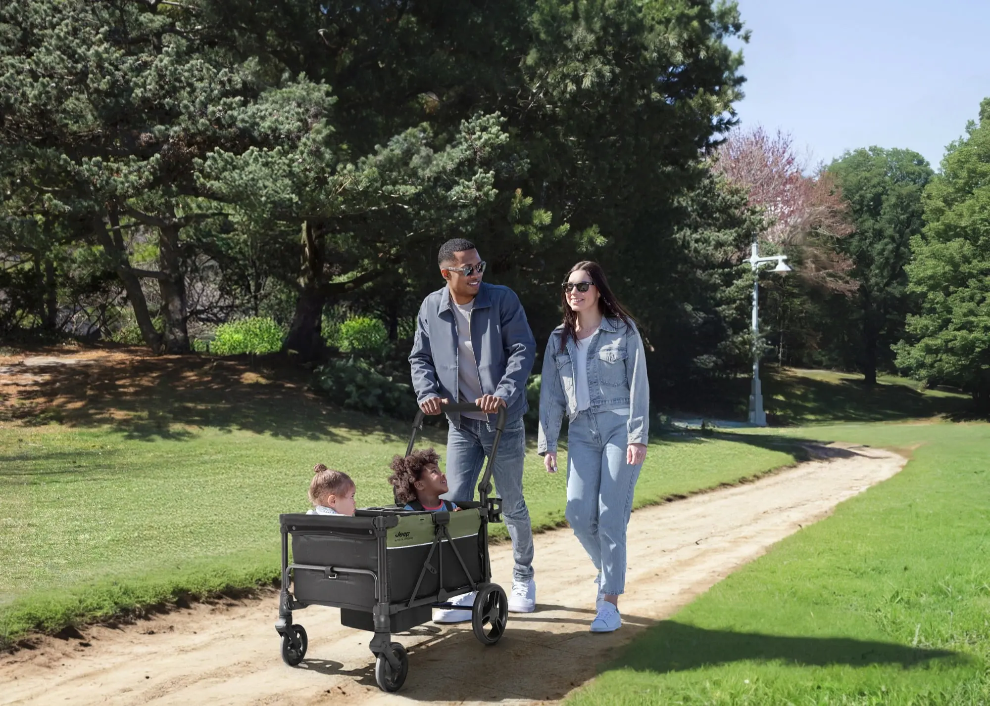 Jeep TurboGlyde Stroller Wagon by Delta Children – Extended Footwell for More Leg Room, Greenguard Gold Certified, Black/Green - Image 3