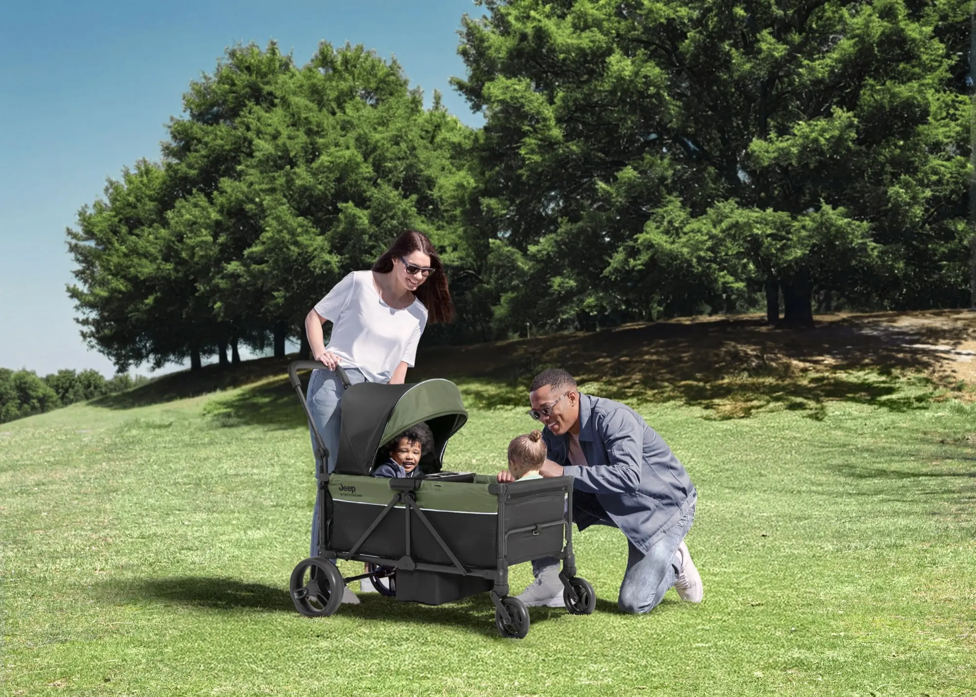Jeep TurboGlyde Stroller Wagon by Delta Children – Extended Footwell for More Leg Room, Greenguard Gold Certified, Black/Green - Image 2