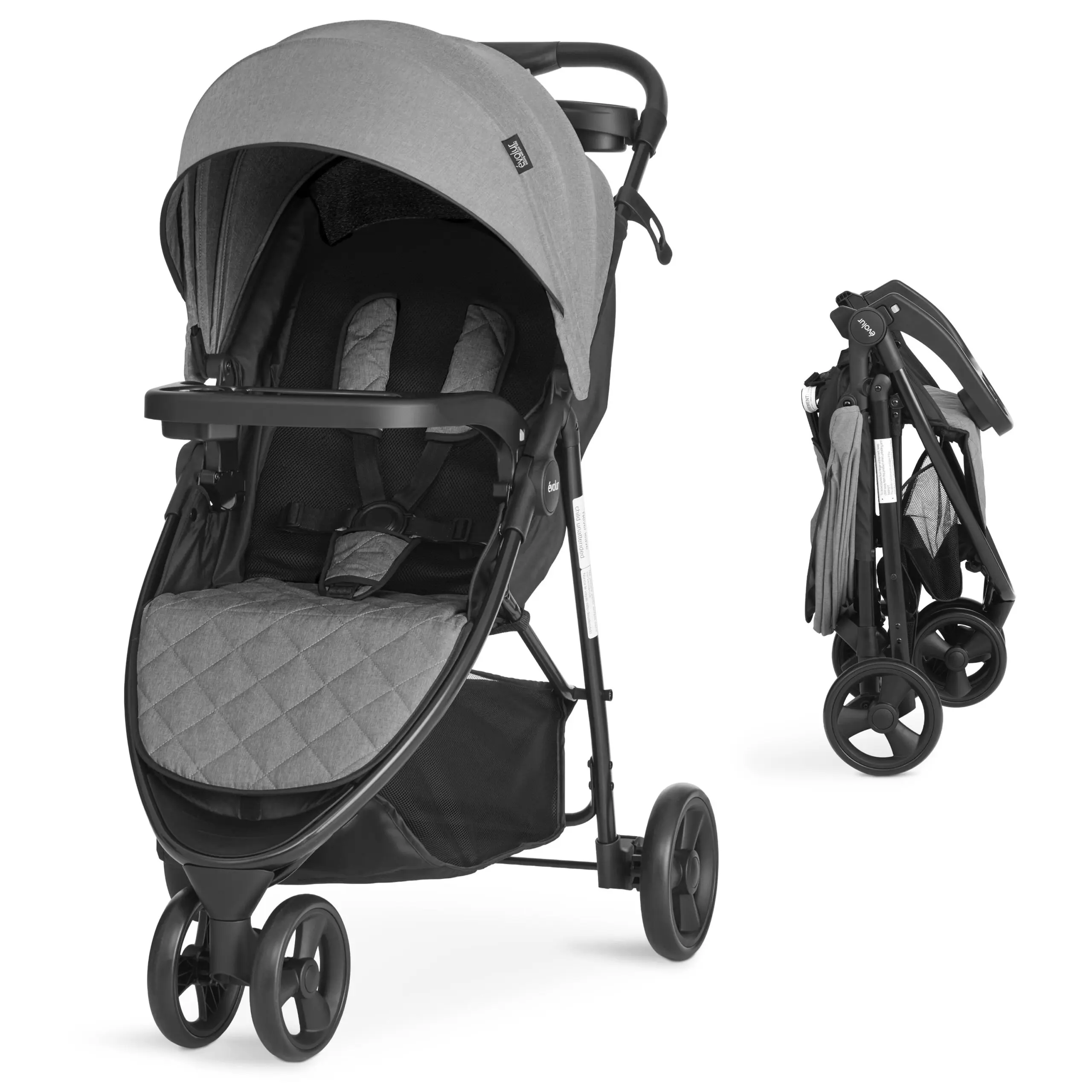 Evolur Breeze Lightweight Stroller Adjustable Backrest/Canopy, Storage Basket, Gray - Image 3