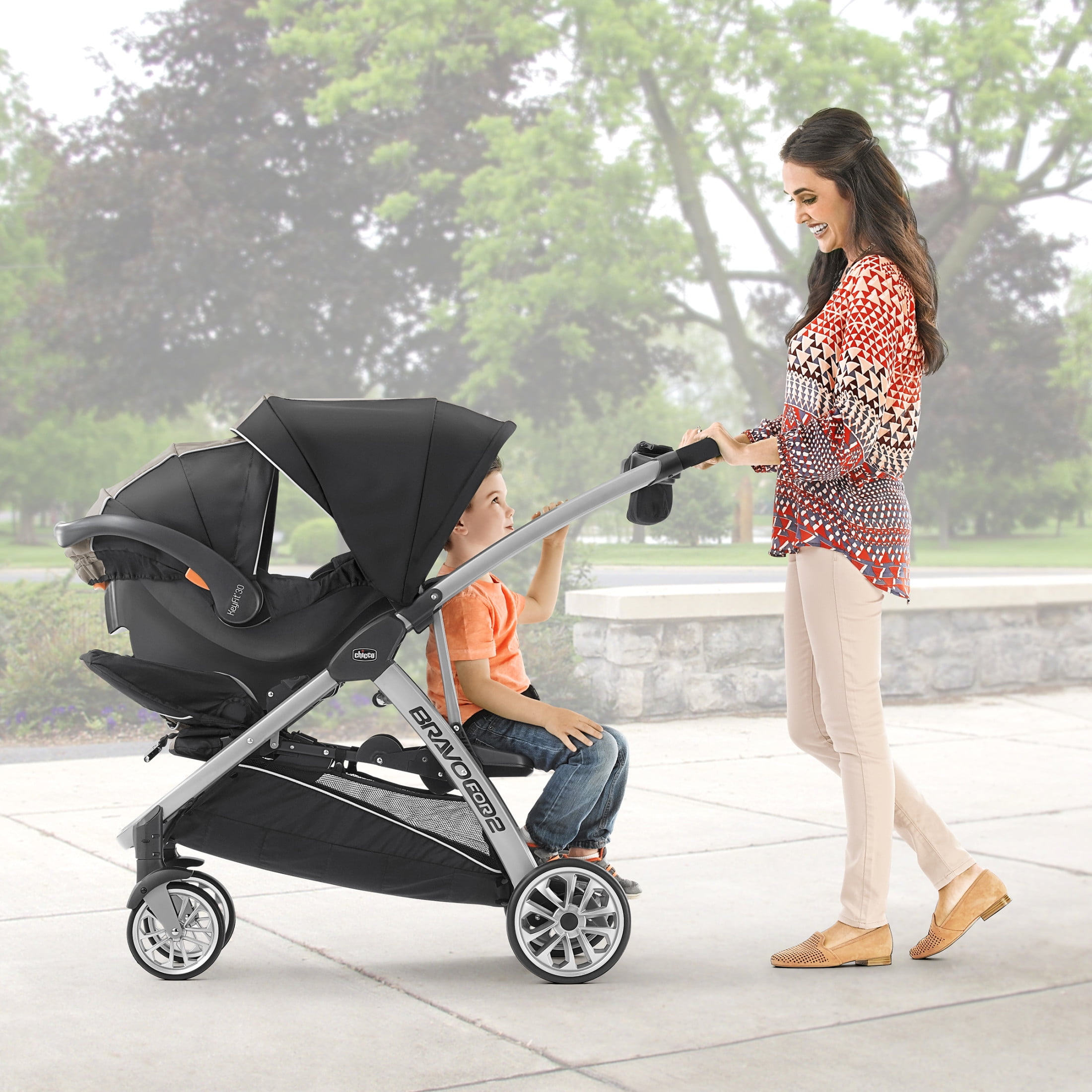 Chicco BravoFor2 Standing/Sitting Double Stroller - Iron (Black/Grey), New - Image 2