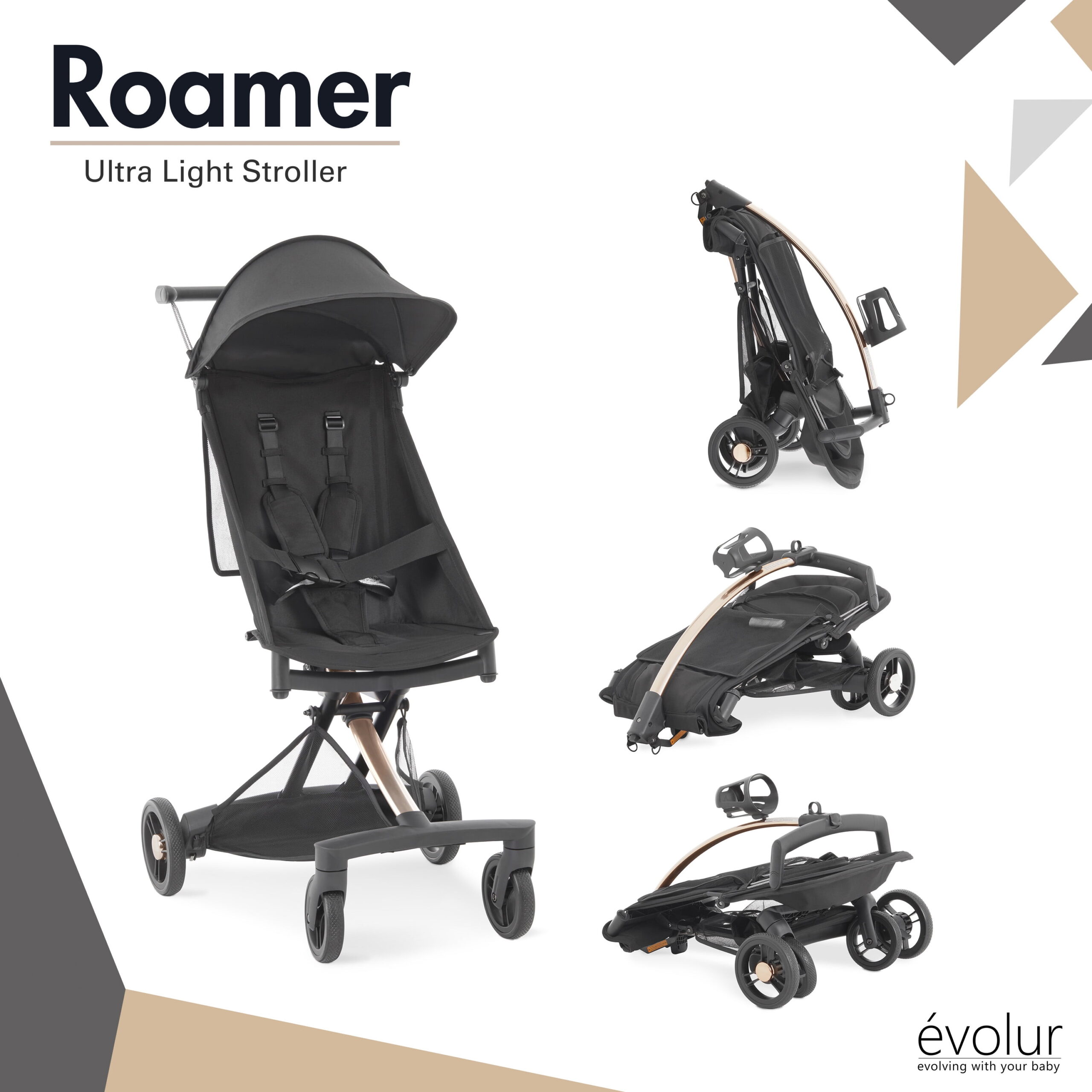 Evolur Roamer Ultra Light Stroller, Gold Black - Image 6