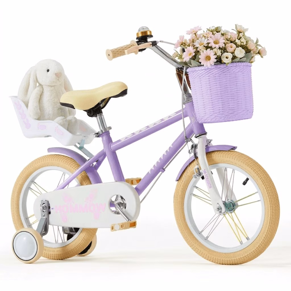 12 Inch Kids Bike for Boys & Girls Ages 3-12, Kids Bicycle with Training Wheels, Basket, Streamers & Doll Seat, Dual Brake Children Bike,Purple