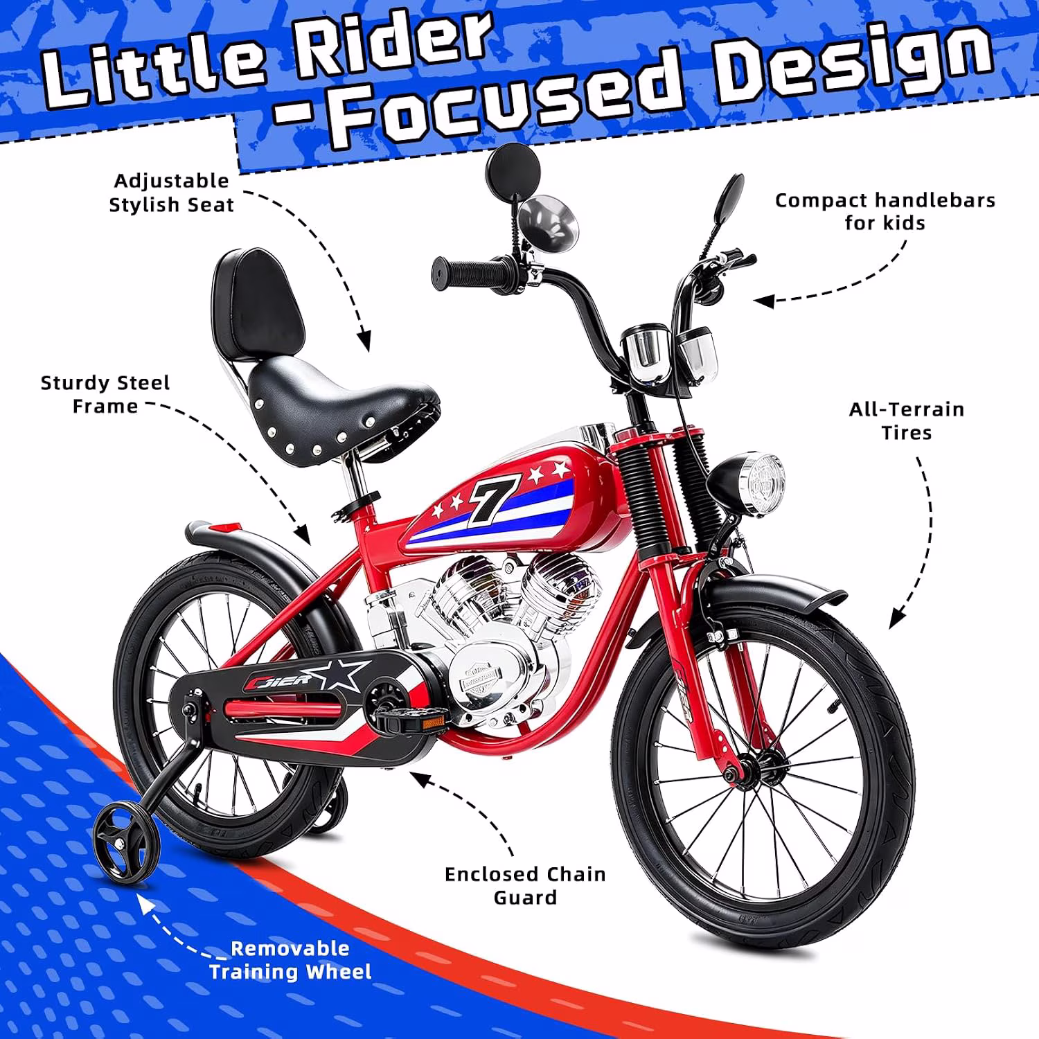 12 Inch Moto Style Kids Bike for Boys Girls, NEORIVER Kids Bicycles for 3-9 Years Old with Training Wheels - Image 3