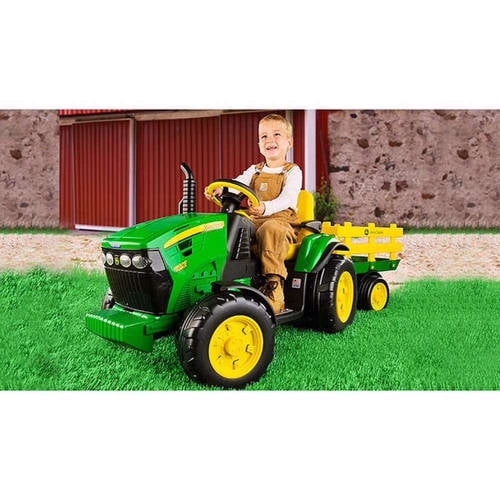 12 V Peg Perego John Deere Ground Force Extra-Large 12 Volt Ride-On Tractor with Trailer & FM Radio, Durable Design for Kids Ages 3 - Image 4