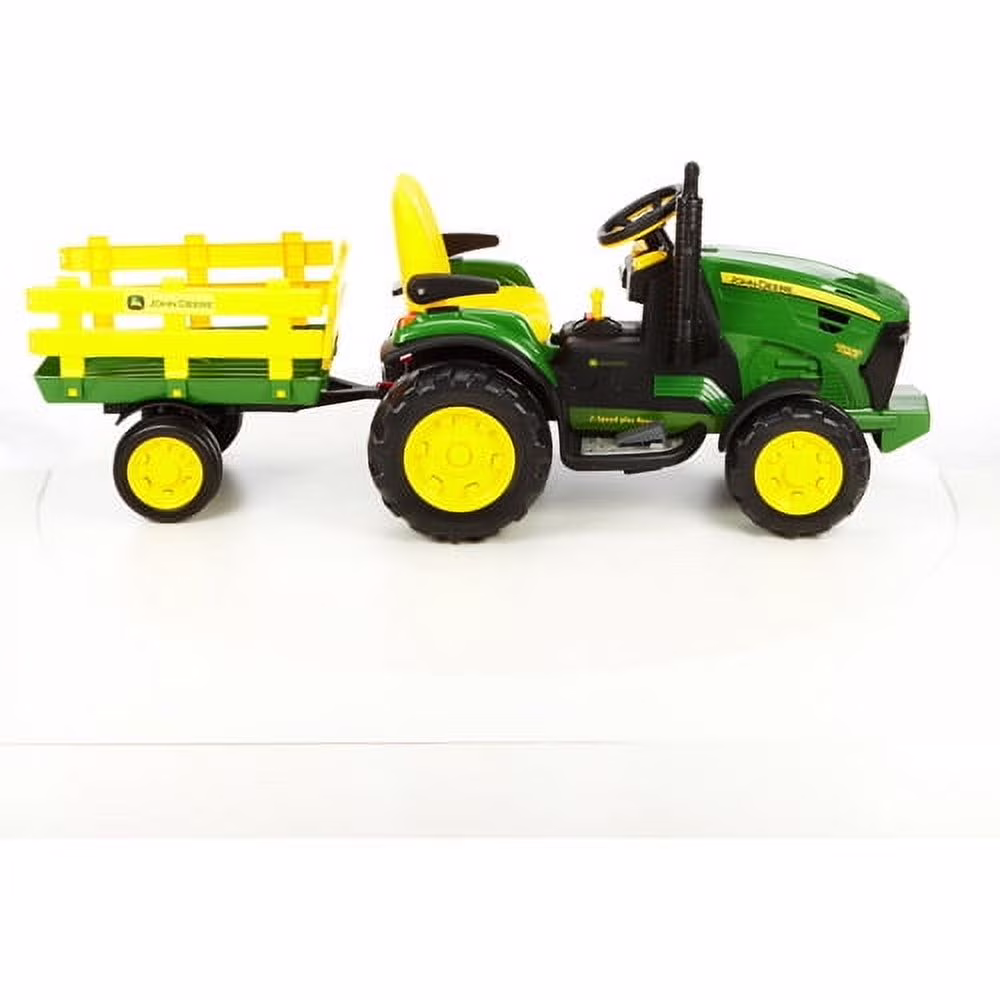 12 V Peg Perego John Deere Ground Force Extra-Large 12 Volt Ride-On Tractor with Trailer & FM Radio, Durable Design for Kids Ages 3 - Image 2