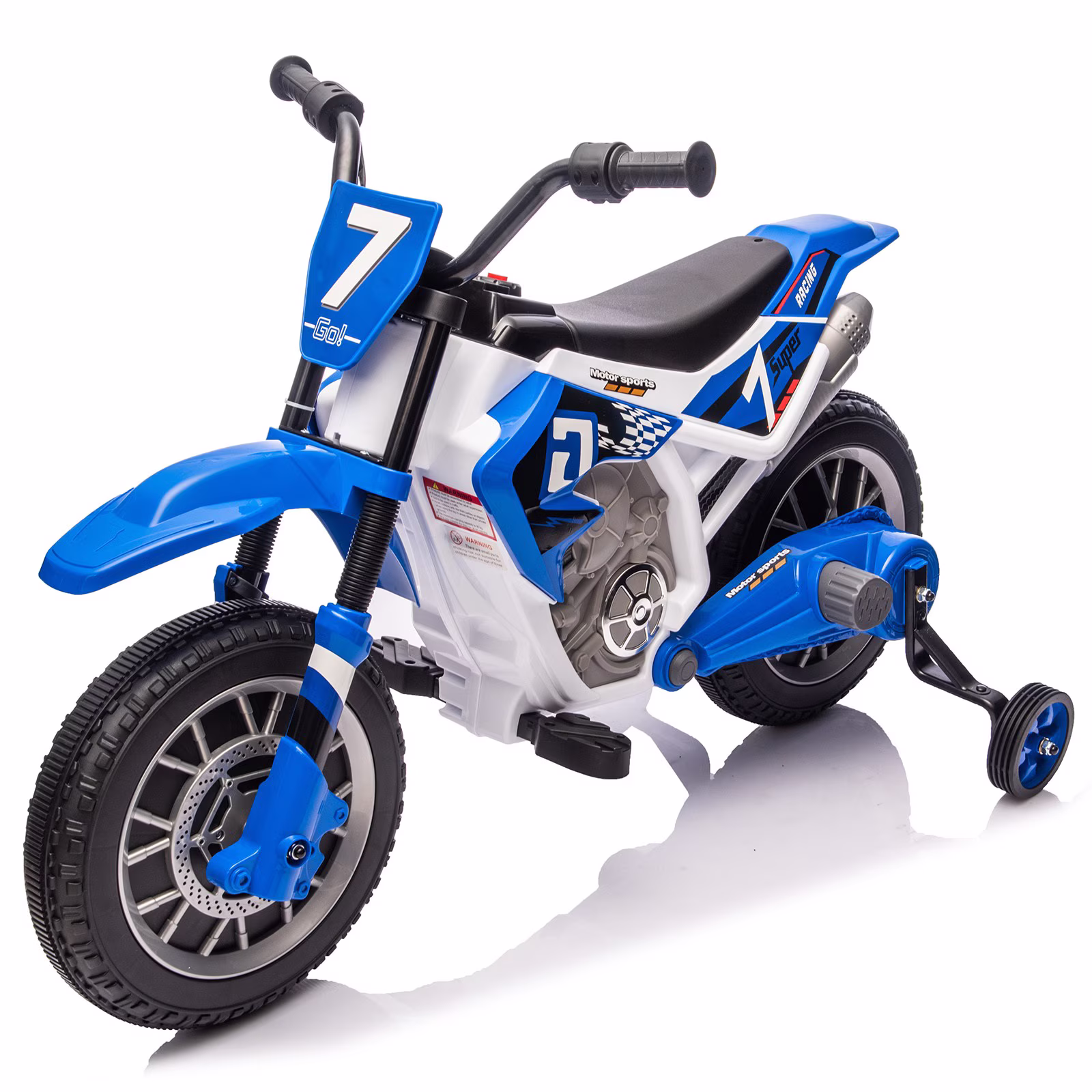12V Battery Powered Kids Ride On Motorcycle Dirt Bike w/Training Wheels,2-Speeds,Music,Spring Suspension(Blue) - Image 4