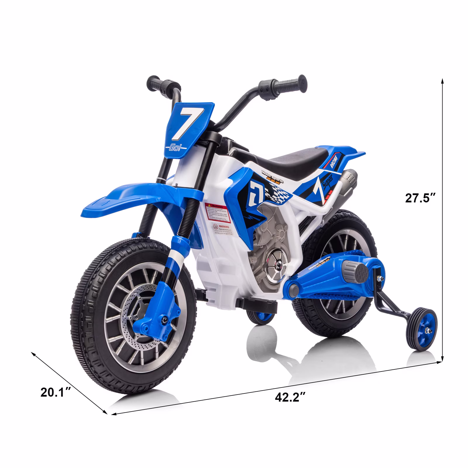 12V Battery Powered Kids Ride On Motorcycle Dirt Bike w/Training Wheels,2-Speeds,Music,Spring Suspension(Blue) - Image 3