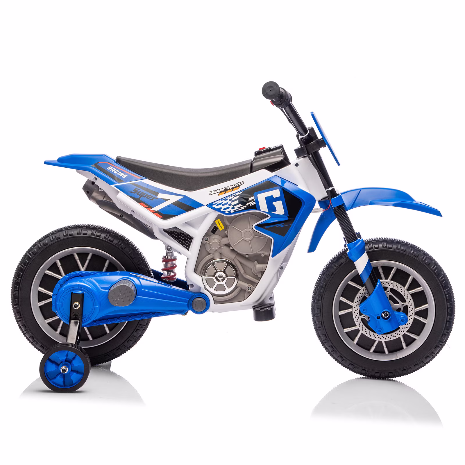 12V Battery Powered Kids Ride On Motorcycle Dirt Bike w/Training Wheels,2-Speeds,Music,Spring Suspension(Blue) - Image 5