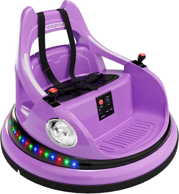 12V Bumper Car Ride-On Vehicle, 360° Rotatable Design, 2.4G Remote Control, 2-Speed Modes, 5-Point Safety Harness, Soft Bumper, Colorful LED Lights & Built-In Music,Purple