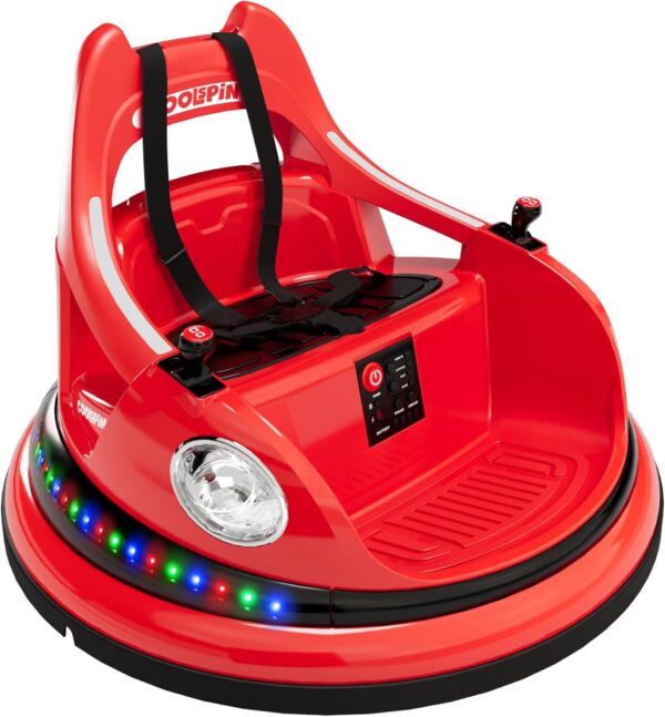 12V Bumper Car Ride-On Vehicle, 360° Rotatable Design, 2.4G Remote Control, 2-Speed Modes, 5-Point Safety Harness, Soft Bumper, Colorful LED Lights & Built-In Music,Red